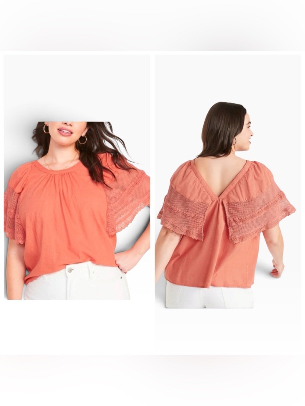 Old Navy NEW Crochet Lace Flutter Sleeve Swing 4X Top Cotton Relaxed Lightweight
